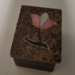 Stone Trinket Box with Pink Flower Inlay